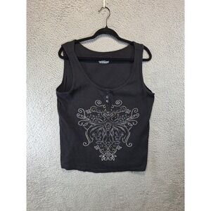 Lane Bryant Henley Tank Top Girls 14/16 Black Beaded Rib Knit Tribal‎ Grunge Y2K